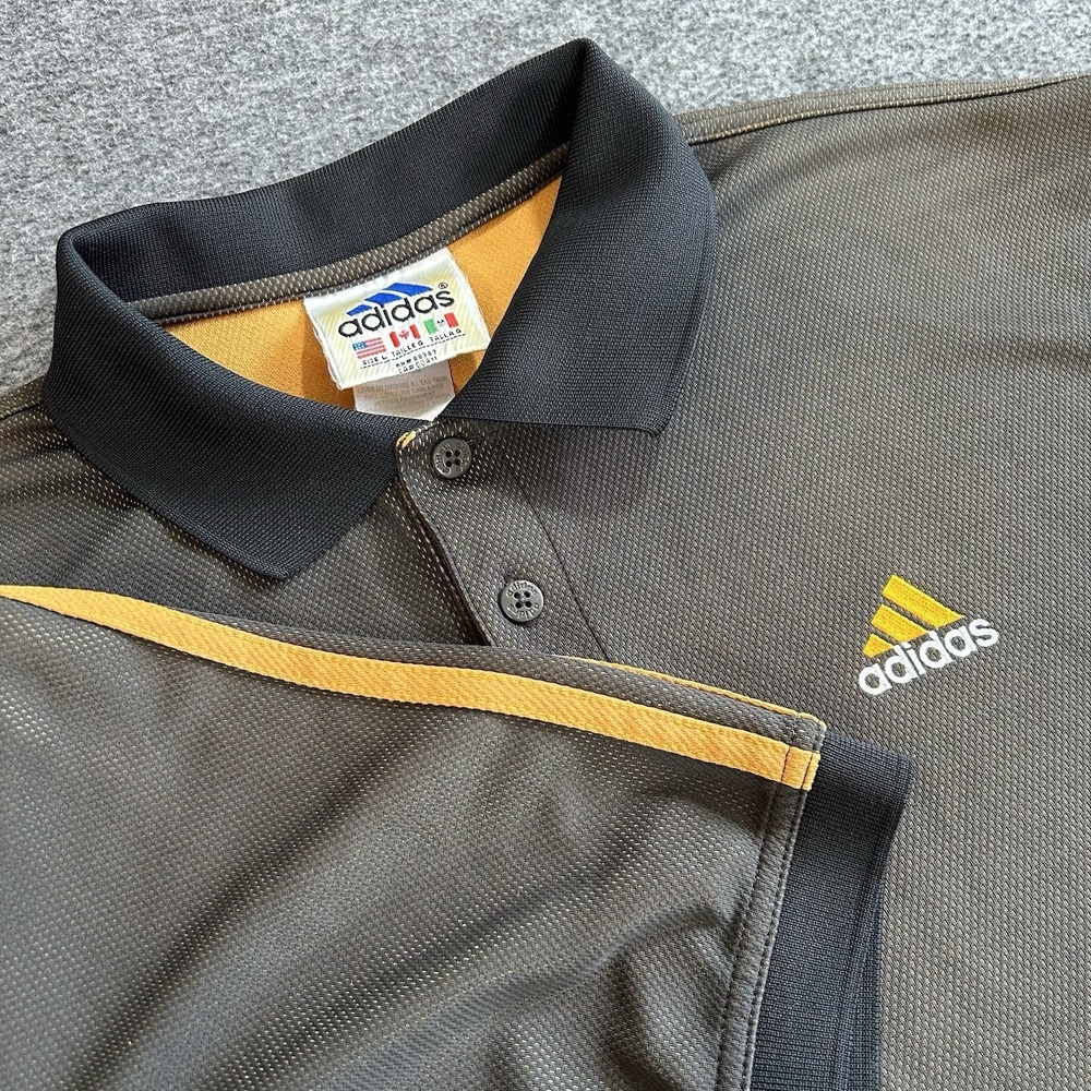 VTG Y2k 90's Adidas Polo Shirt Men's Large Oversized Yellow Gold Gray